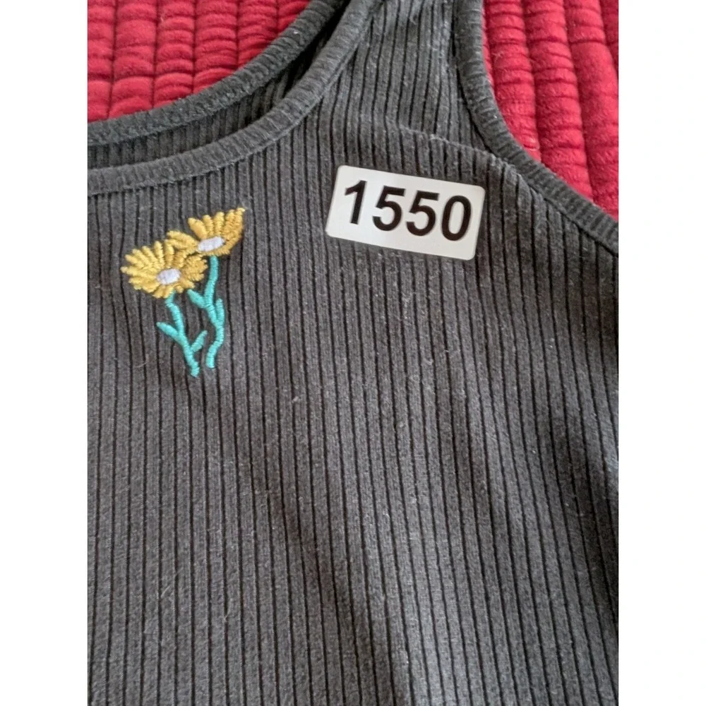Womens Black Cropped Tank Top Embroidered Sunflower Small 90s Grunge Western - Picture 6 of 6